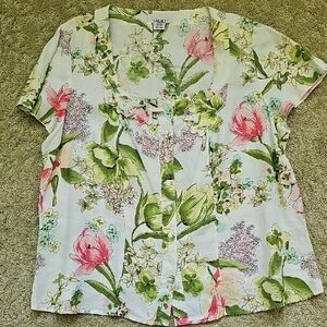 Floral Print Blouse in Green and Pink